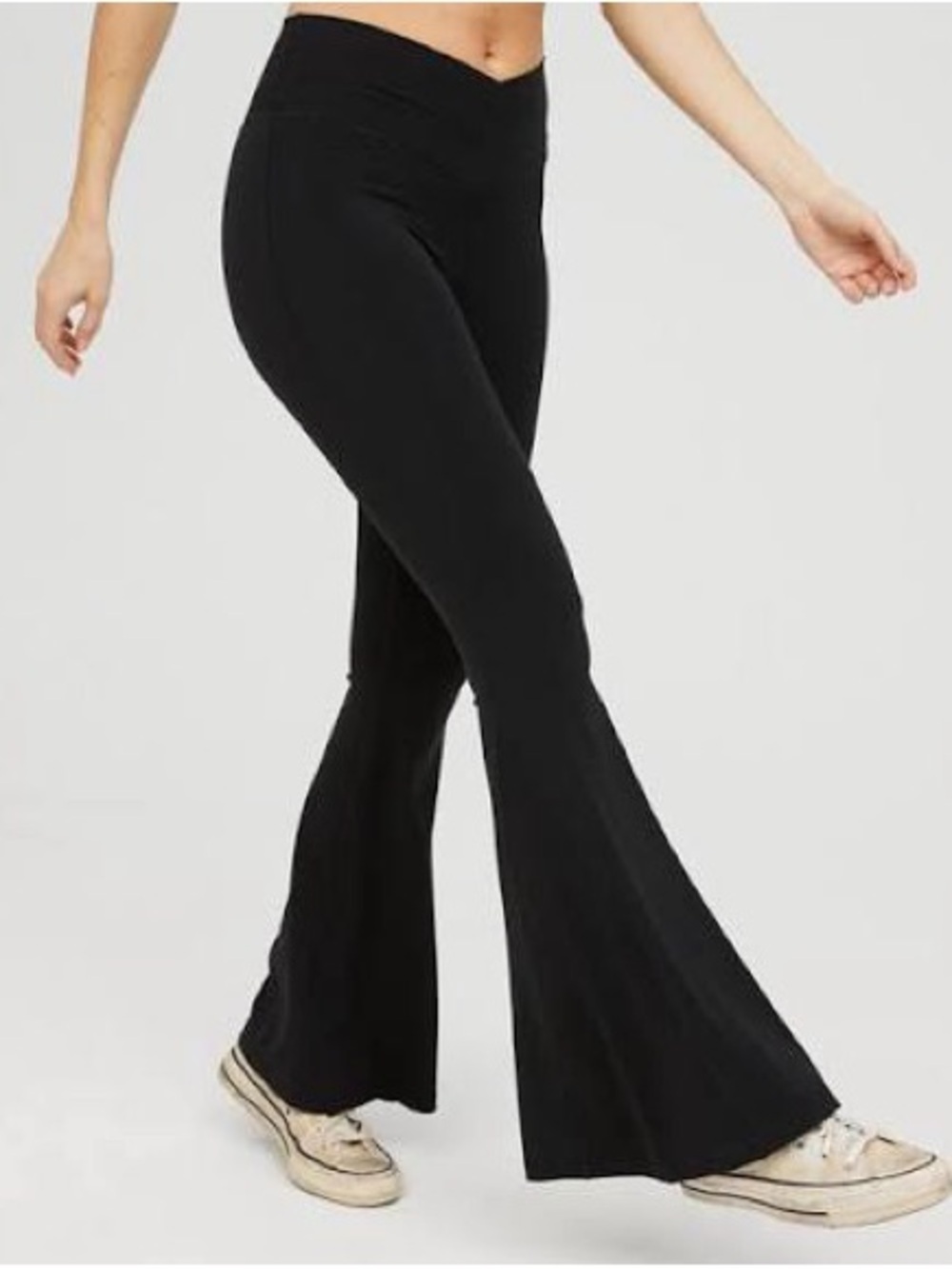 Women's Black Flare Yoga Pants with V-Front Waistband Aerie Offline